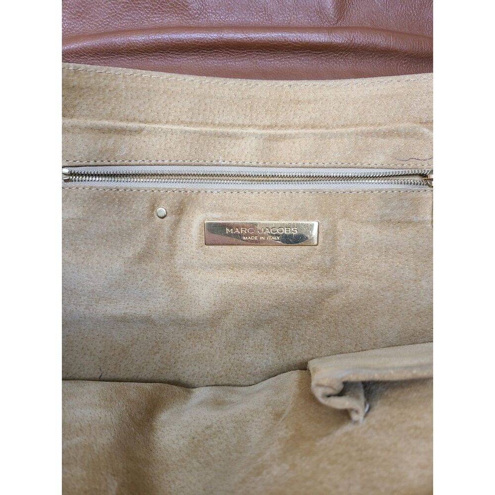 Marc Jacobs Brown Leather Satchel Bag Push Lock Top Handle Made in Italy - Picture 9 of 12